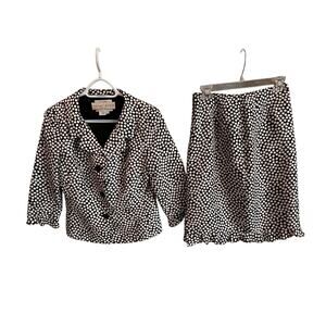 Lillie Rubin Vintage Silk Polka Dot Skirt Suit Set Sz 6 Black White Ruffle Hem